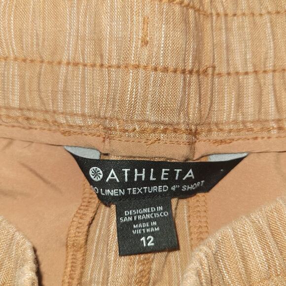 Athleta Cabo Linen 4” Shorts Size 12 Beige Lightweight Beachwear EUC - Picture 5 of 11